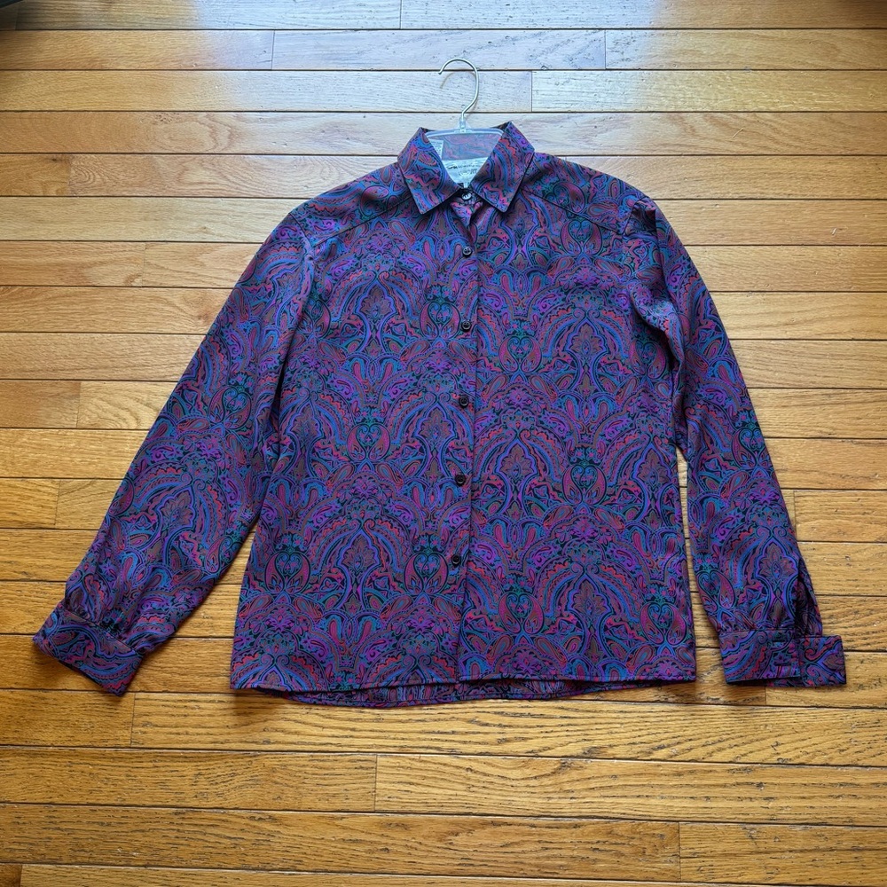 Vintage Oscar de La Renta Sport Blouse Size 4 Purple Paisley Rare